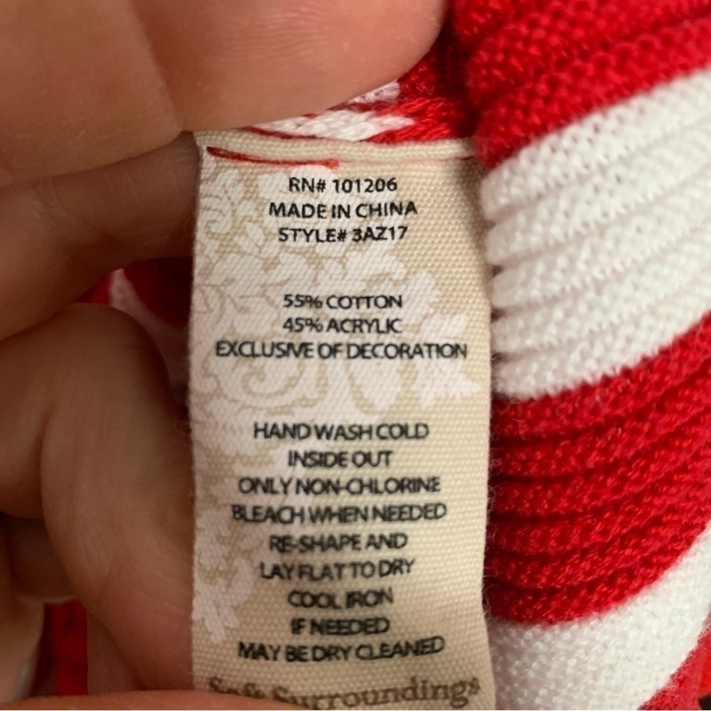 Soft Surroundings Vista Pom Pom Pullover Sweater XL Petite Red White Stripe - Picture 4 of 7